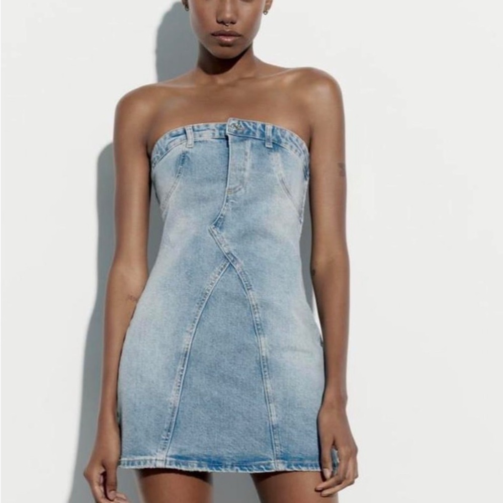 Zara Light Blue Denim Skirt with Curved Seams